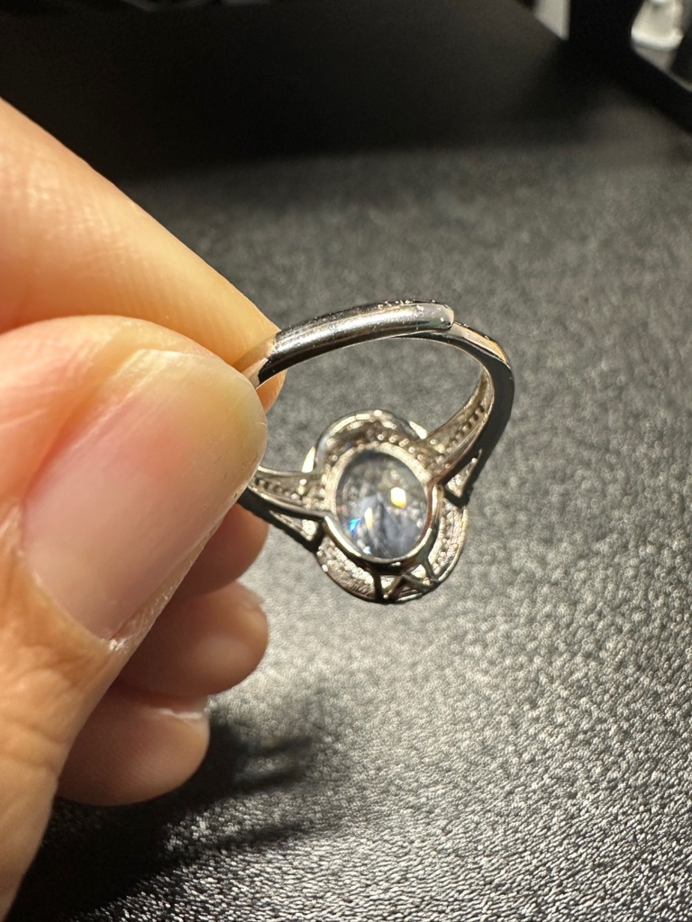 Clear Oval Halo Adjustable‎ Ring Silver Tone Statement - Picture 6 of 7